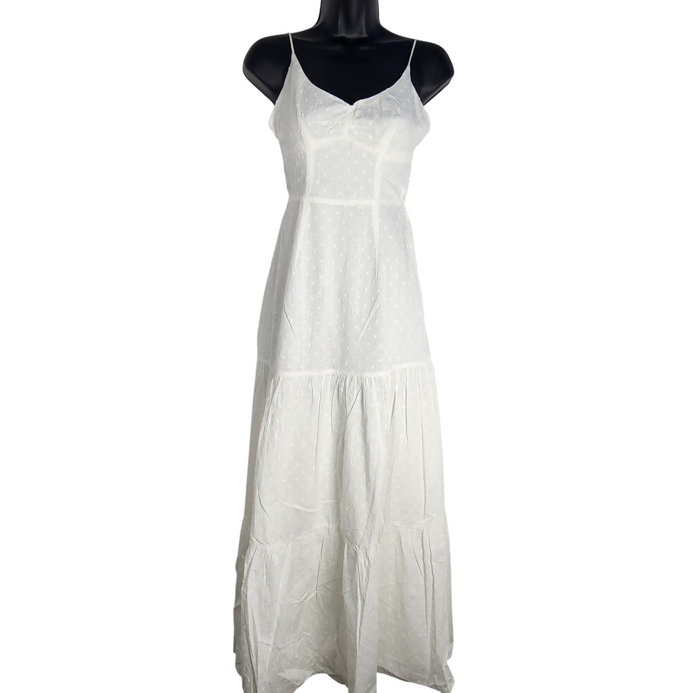 White Babydoll Maxi Cotton Dress Cottage Coquette Romantic Swiss Dot Women Small